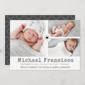 フォトグモダンリッドのコラージュの統計誕生 案内状 (正面/裏面)