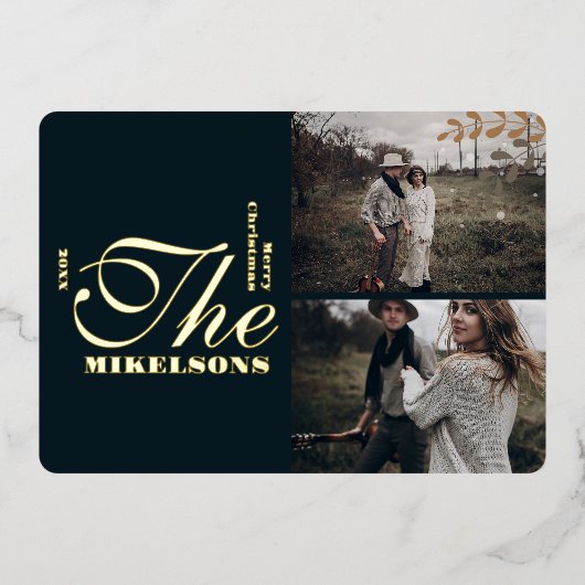 フォトグモダンリーエレガントンと金ゴールドのクリスマス 箔シーズンカード (正面)