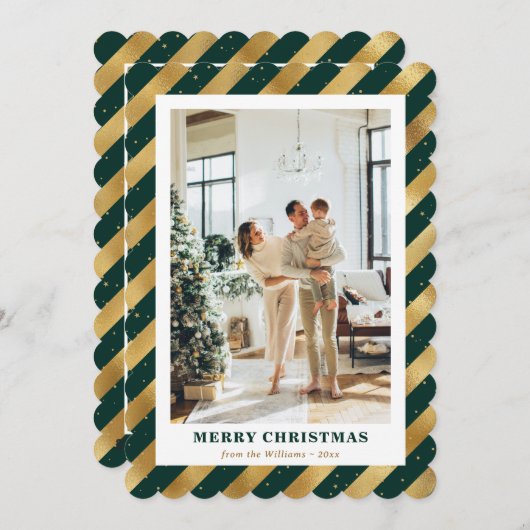 フォトグモダンリーン金ゴールドメリークリスマスカード シーズンカード (正面/裏面)