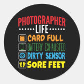フォトグラファーおもしろいライフのチェックリスト ラウンドシール (正面)