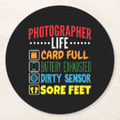 フォトグラファーおもしろいライフのチェックリスト ラウンドペーパーコースター (正面)