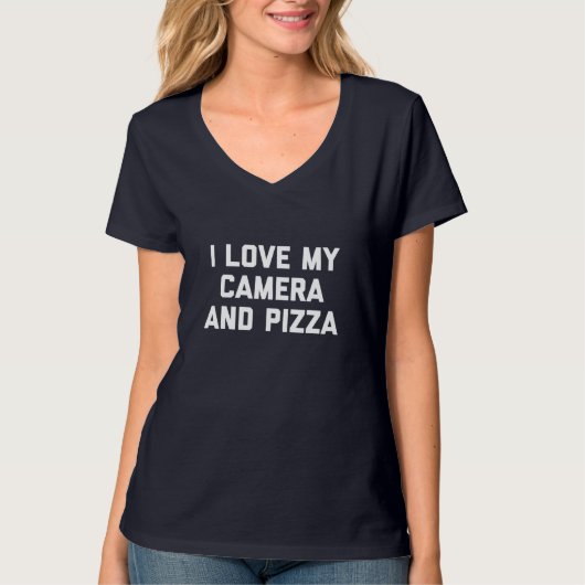 フォトグラファーおもしろいI Love My Camera And Pizza Tシャツ (正面)