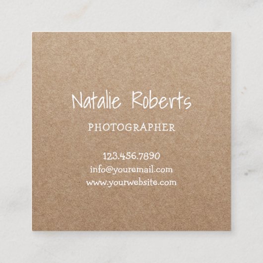 フォトグラファーかわいいカメラ写真素朴クラフト スクエア名刺 (裏面)