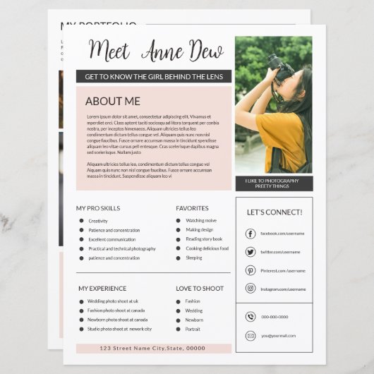 フォトグラファーについて自分のページテンプレート (正面/裏面)