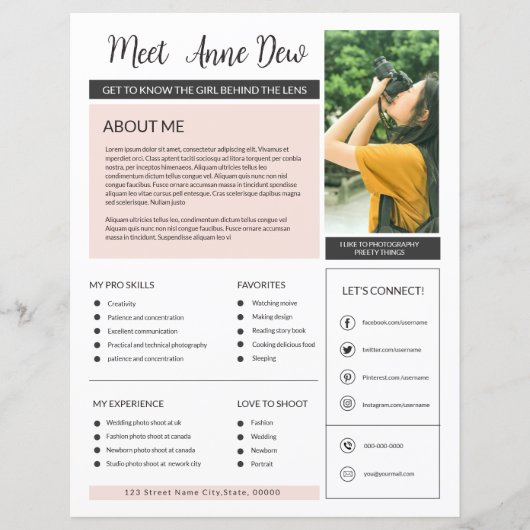 フォトグラファーについて自分のページテンプレート (正面)