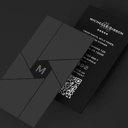 フォトグラファーのカメラシャッターレンズダークグレー 名刺