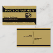 フォトグラファーのカメラブラック、金ゴールドの目を引く 名刺 (正面/裏面)