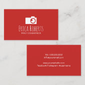 フォトグラファーのカメラミニマルロゴ赤写真 名刺 (正面/裏面)