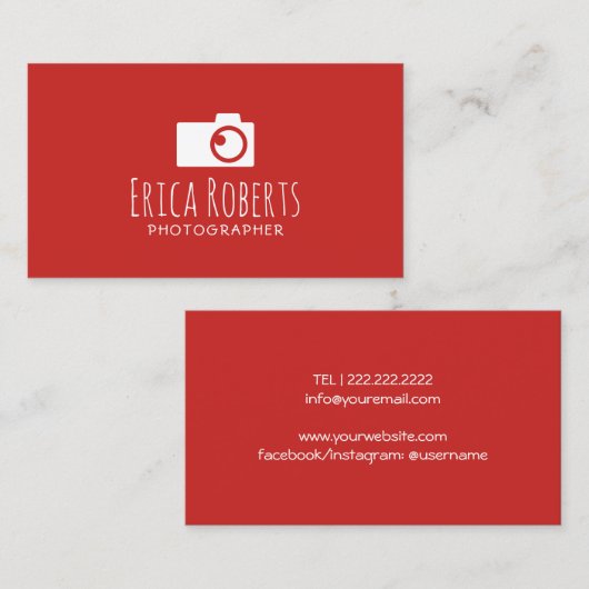 フォトグラファーのカメラミニマルロゴ赤写真 名刺 (正面/裏面)