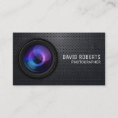 フォトグラファーのカメラモダンメタル背景 名刺 (正面)