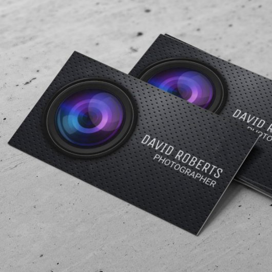 フォトグラファーのカメラモダンメタル背景 名刺