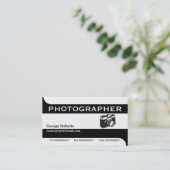 フォトグラファーのカメラ黒、白モダン色 名刺 (スタンド正面)