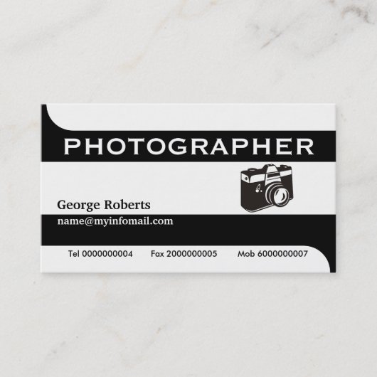 フォトグラファーのカメラ黒、白モダン色 名刺 (正面)