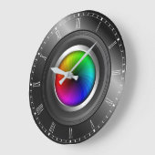 フォトグラファーのカラーホイールカメラレンズ大円 ラージ壁時計 (傾斜)