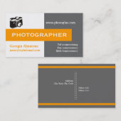 フォトグラファーのグレー、白、オレンジ色の目を引く 名刺 (正面/裏面)