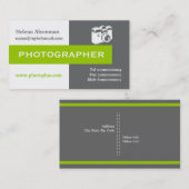 フォトグラファーのグレー、白、緑の目を引く 名刺 (正面/裏面)