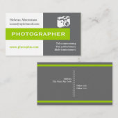 フォトグラファーのグレー、白、緑の目を引く 名刺 (正面/裏面)