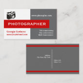 フォトグラファーのグレー、白、赤い目を引く 名刺 (正面/裏面)