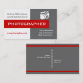 フォトグラファーのグレー、白、赤い目を引く 名刺 (正面/裏面)