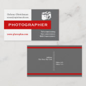 フォトグラファーのグレー、白、赤い目を引く 名刺 (正面/裏面)