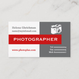 フォトグラファーのグレー、白、赤い目を引く 名刺