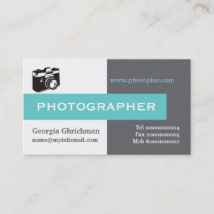 フォトグラファーのグレー、白、青い目を引く 名刺