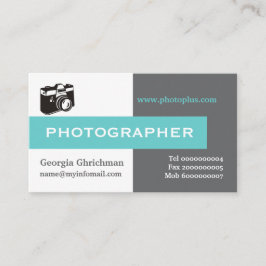 フォトグラファーのグレー、白、青い目を引く 名刺