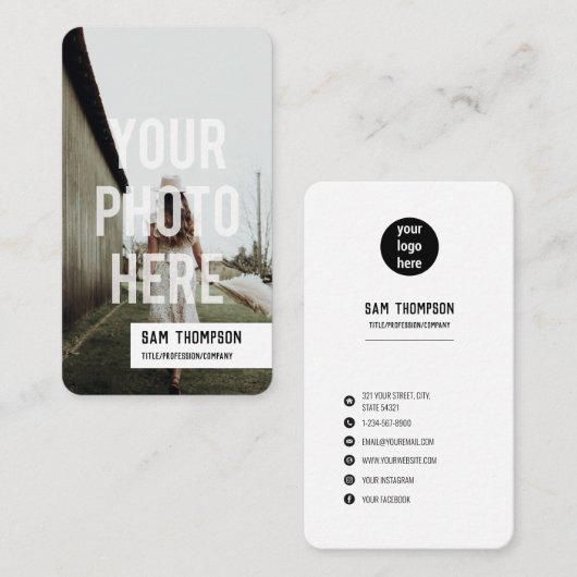フォトグラファーの写真とロゴのソーシャルメディアのアイコン 名刺 (正面/裏面)