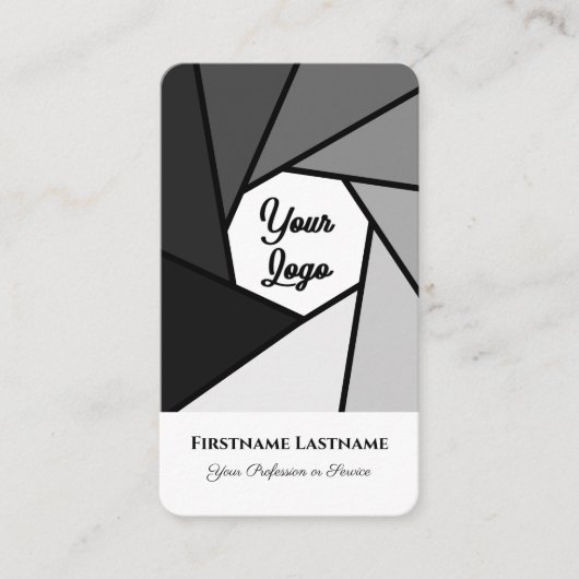 フォトグラファーの白黒DSLRカメラレンズ 名刺 (正面)