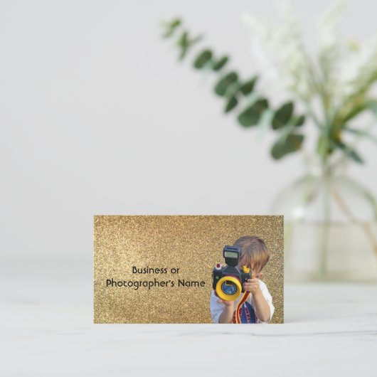 フォトグラファーまたはカメラユーモアのあるストアGoldBG 名刺 (スタンド正面)