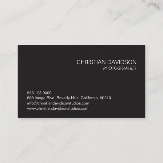 フォトグラファーカスタマイズ、写真と共に、黒お洒落、 名刺 (裏面)