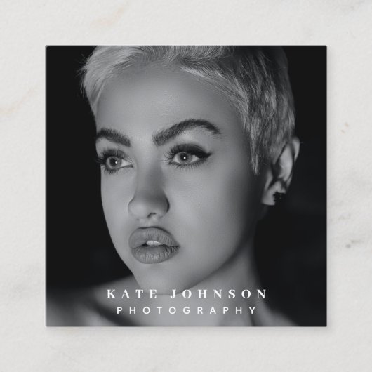 フォトグラファースタイリッシュフォトQRコードソーシャルメディア スクエア名刺 (正面)