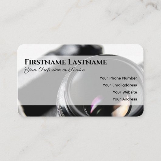 フォトグラファービデオグラファーDSLRカメラレンズ 名刺 (裏面)