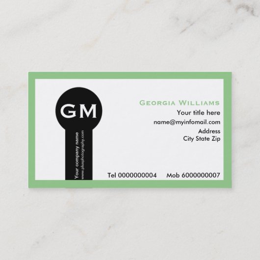 フォトグラファーフェミニンの名刺 – 緑のセージ 名刺 (裏面)