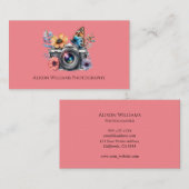 フォトグラファーフローラカメラウォーターカラーピンク 名刺 (正面/裏面)