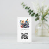 フォトグラファーフローラバタフライカメラ水彩QR 名刺 (スタンド正面)