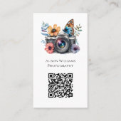 フォトグラファーフローラバタフライカメラ水彩QR 名刺 (正面)
