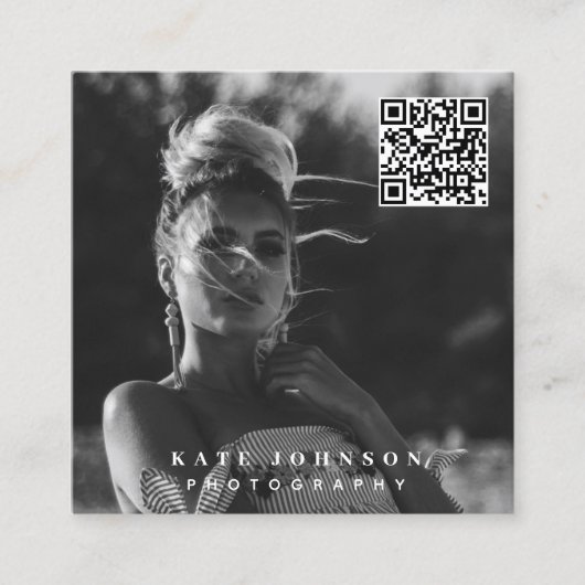 フォトグラファーミニマルフォトQRコードソーシャルメディア スクエア名刺 (正面)