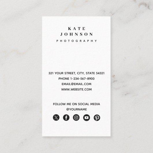 フォトグラファーミニマルQRコードソーシャルメディア 名刺 (裏面)