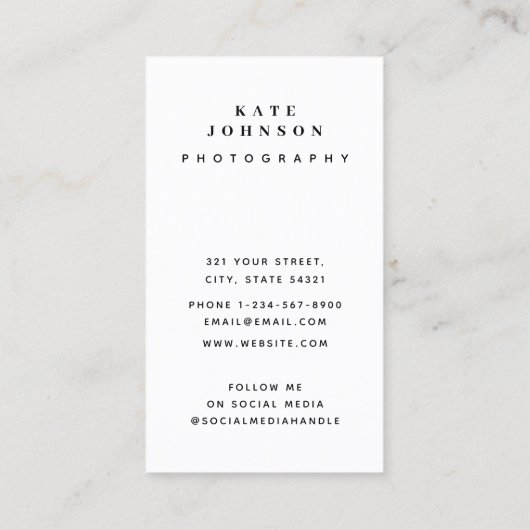 フォトグラファーミニマルQRコードソーシャルメディア 名刺 (裏面)