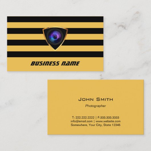 フォトグラファーモダンカメラストライプ撮影 名刺 (正面/裏面)