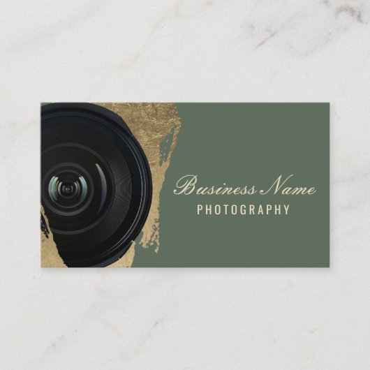 フォトグラファーモダングリーンと金ゴールド写真 名刺 (正面)