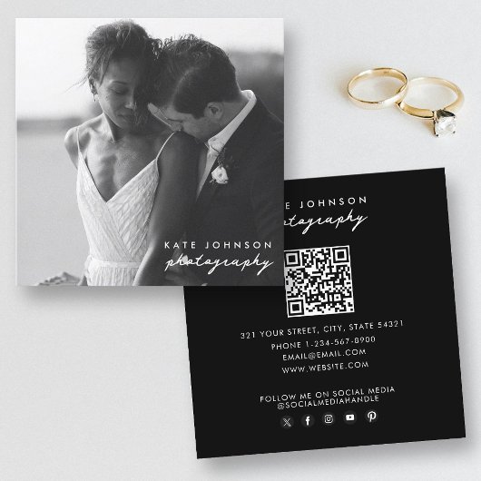 フォトグラファーモダンスクリプト撮影QRコード スクエア名刺