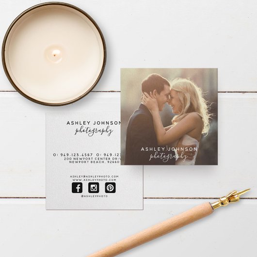 フォトグラファーモダンスクリプトSocial Media写真 スクエア名刺