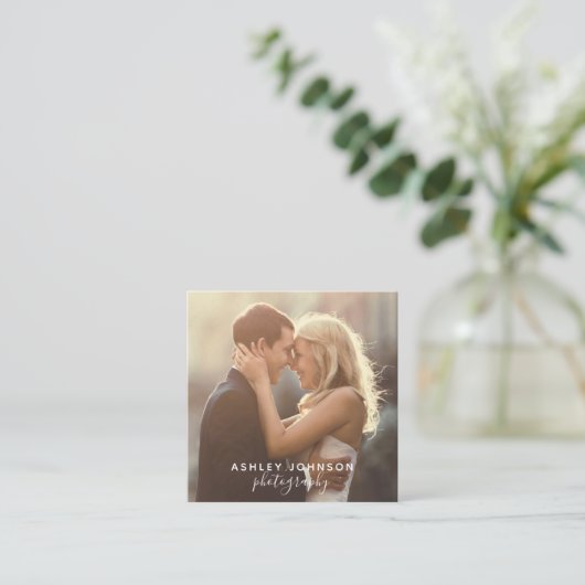 フォトグラファーモダンスクリプトSocial Media写真 スクエア名刺 (スタンド正面)