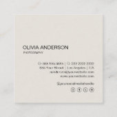 フォトグラファーモダンフォトQRコードニュートラルトーン スクエア名刺 (裏面)