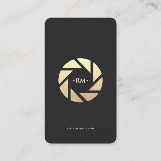 フォトグラファーモダンブラック金ゴールドレンズ撮影 名刺 (正面)