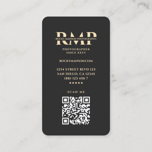 フォトグラファーモダンブラック金ゴールドレンズ撮影 名刺 (裏面)