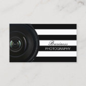 フォトグラファーモダンブラック&ホワイトストライプカメラ 名刺 (正面)