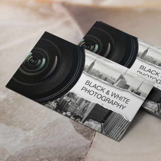 フォトグラファーモダンブラック&ホワイト写真 名刺